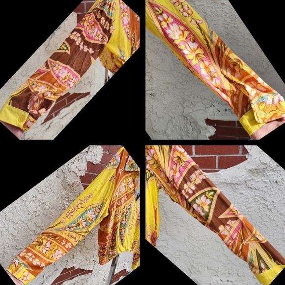 MEDIUM HAUTE HIPPIE faux wrap yellow floral boho collar crop shirt pullover - Picture 16 of 16